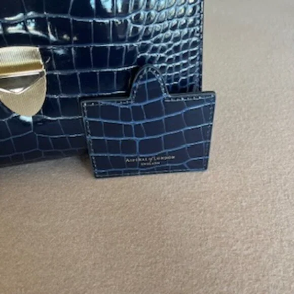 Aspinal of London Mayfair Midnight Blue Patent Croc Top Handle Handbag Purse Bag - Picture 9 of 10
